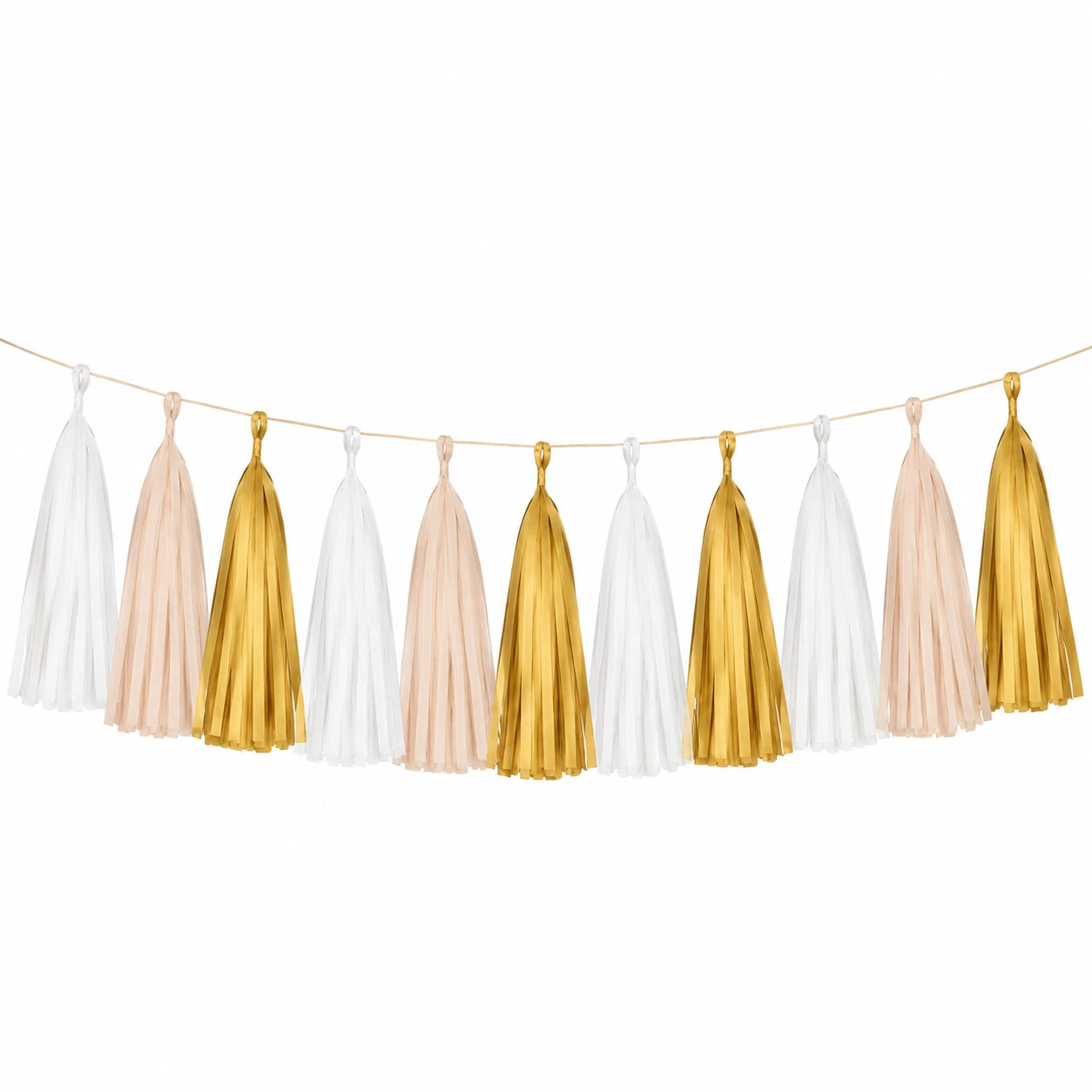 Guirnalda de borlas de papel 300 cm blanco rosa dorado - decoración colgante para fiestas