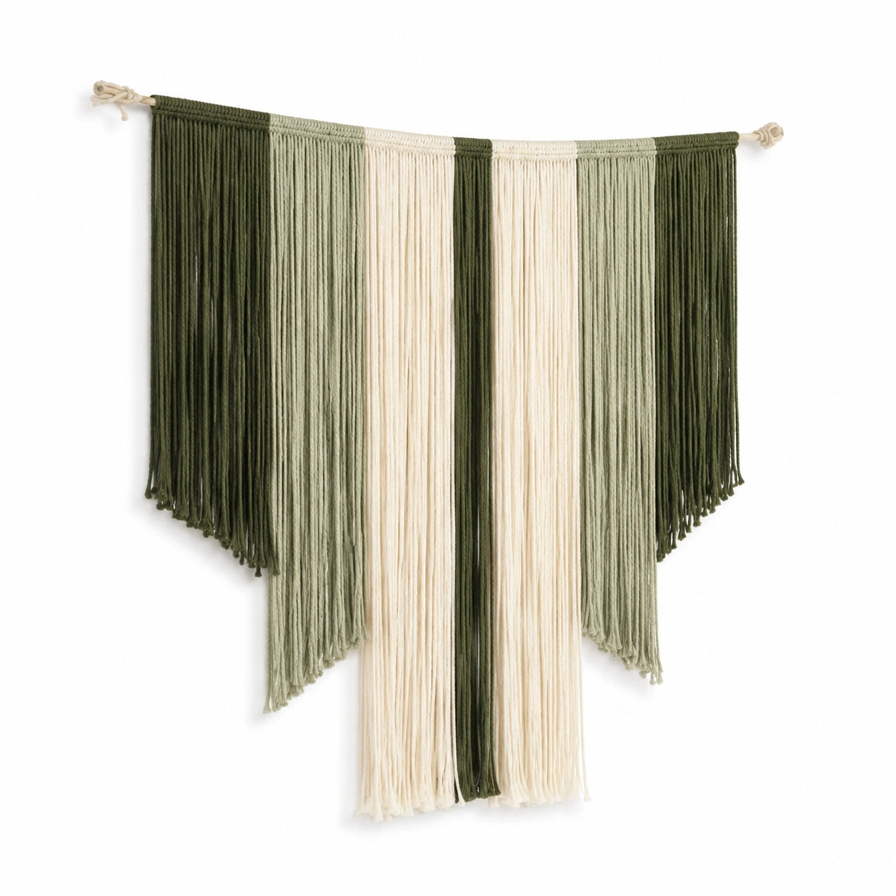 Tapiz de pared 90 x 100 cm de cuerda textil verde y beige con flecos decorativos