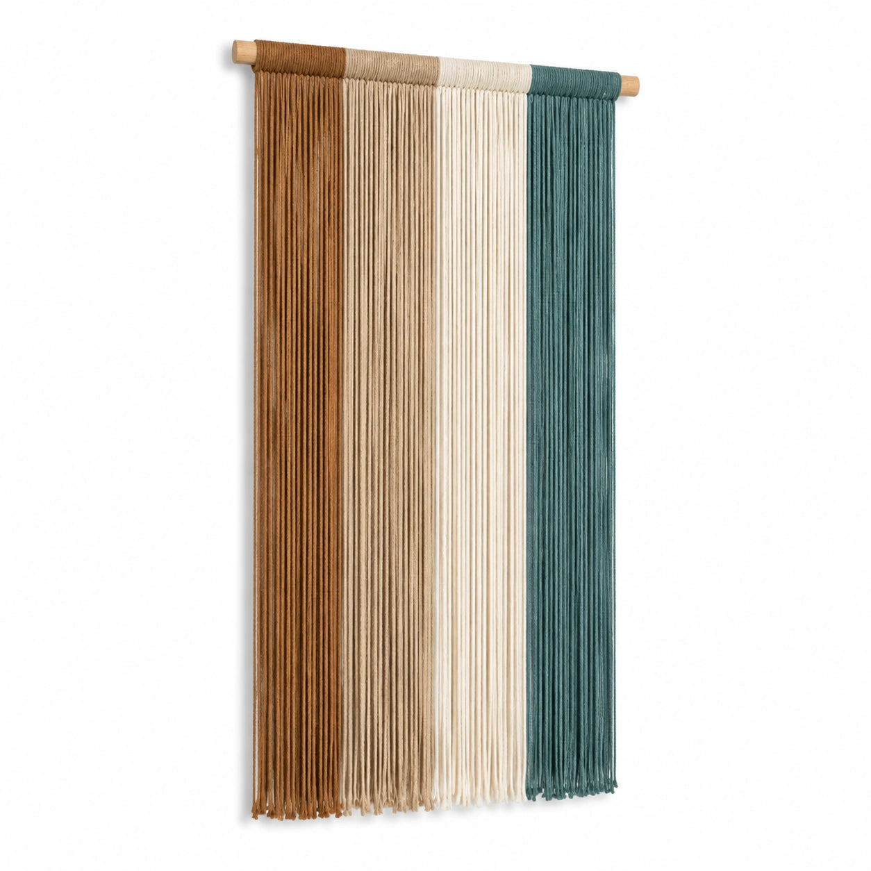 Tapiz de pared 60 x 100 cm de cordón textil multicolor con barra de madera estilo bohemio