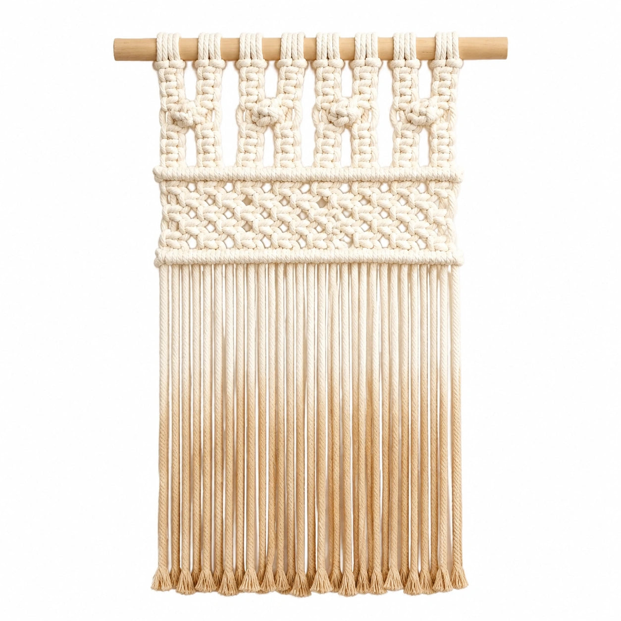 Tapiz de pared de macramé 50 x 90 cm de algodón beige con barra de madera estilo bohemio