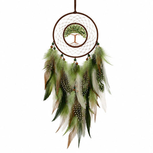 Atrapasueños 30 x 70 cm de cuerda y plumas verde marrón para decoración colgante