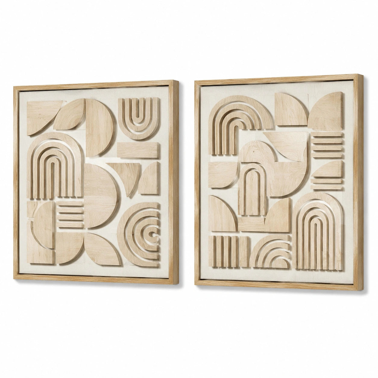Set de 2 cuadros decorativos 40 x 60 cm de madera natural con relieve geométrico para pared estilo abstracto