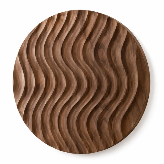 Panel decorativo de pared redondo 60 cm de madera marrón tallado ondulado