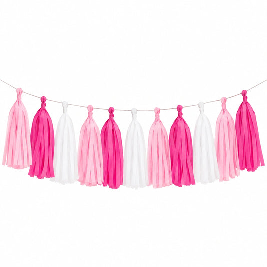 Guirnalda de borlas de papel 300 cm rosa blanco para decoración de fiestas