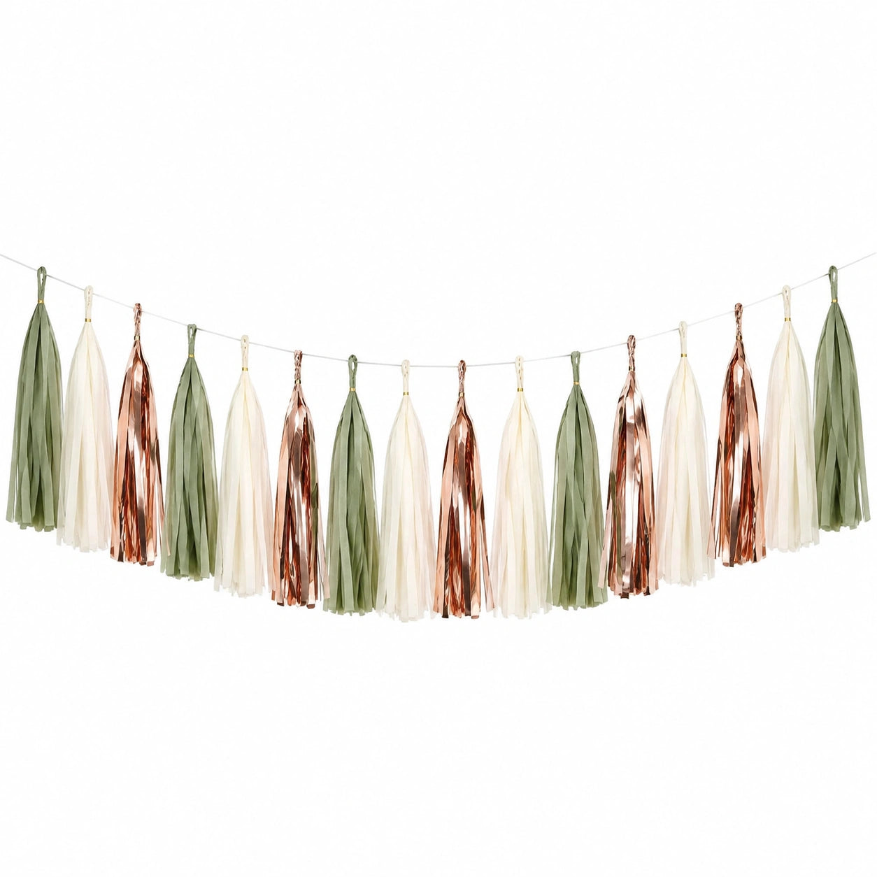 Guirnalda de borlas 300 cm de papel verde blanco y cobre para decoración de fiestas