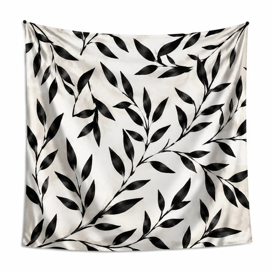 Tapiz de pared 150 x 130 cm tejido estampado blanco y negro botánico decorativo