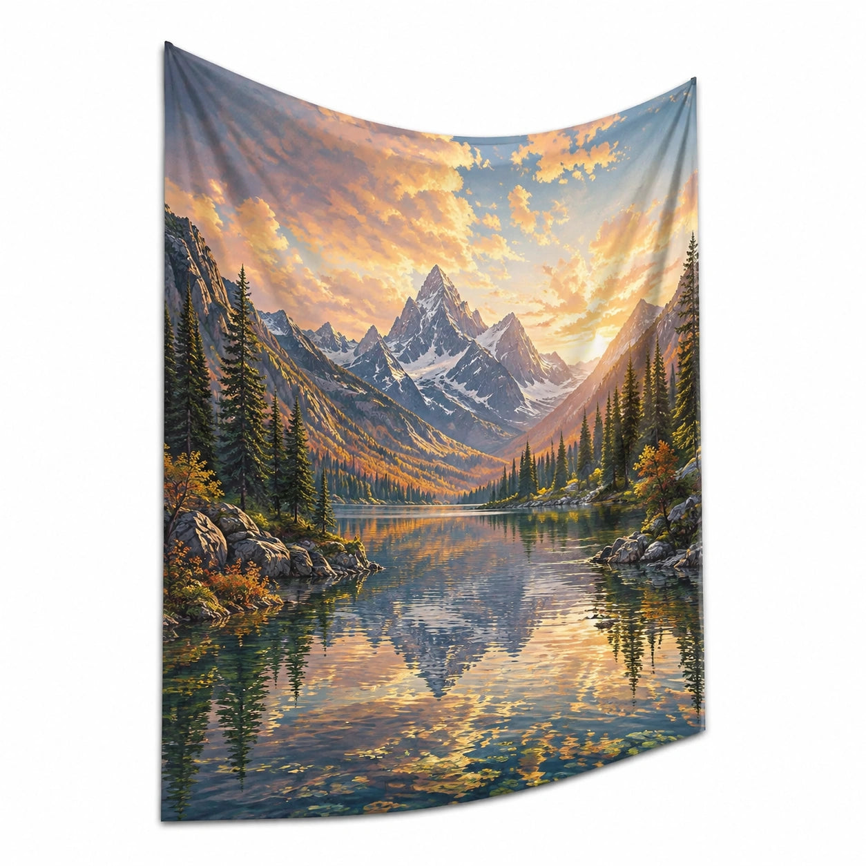 Tapiz de pared 150 x 200 cm de poliéster multicolor con paisaje de montaña estilo natural
