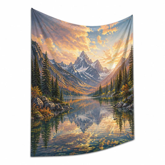 Tapiz de pared 150 x 200 cm de poliéster multicolor con paisaje de montaña estilo natural