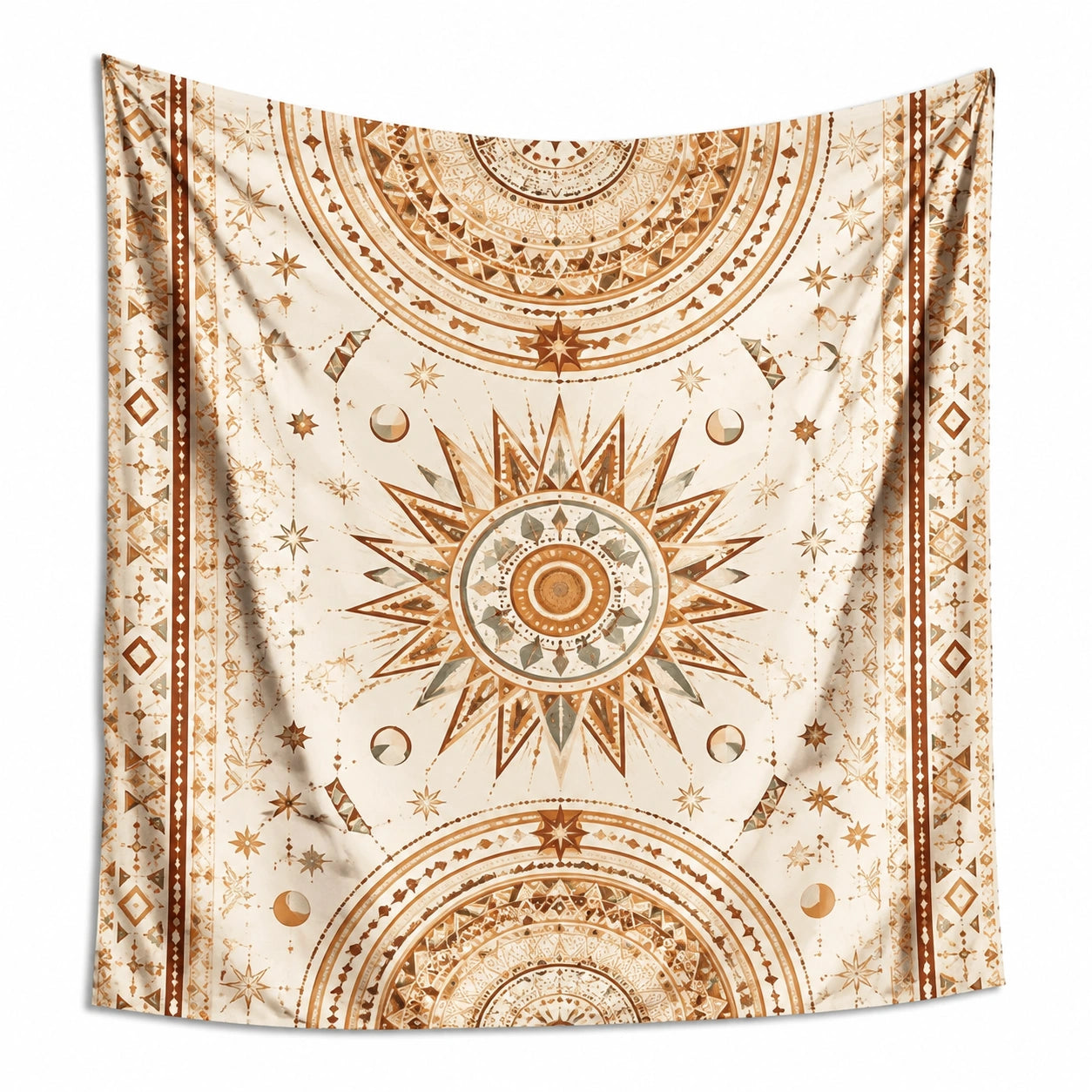 Tapiz mural 150 x 130 cm de poliéster beige y marrón con estampado geométrico decorativo