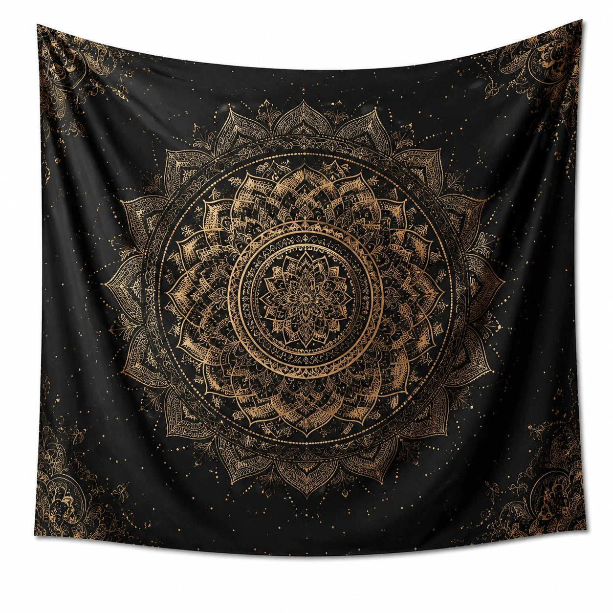 Tapiz de pared 150 x 150 cm de poliéster negro y dorado con motivo floral geométrico