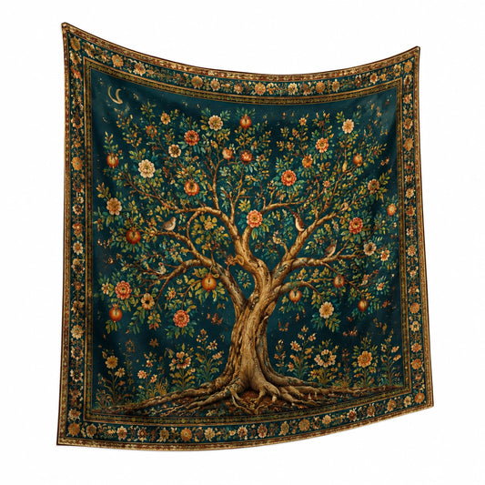 Tapiz de pared 150 x 130 cm de poliéster azul con árbol floral estilo bohemio