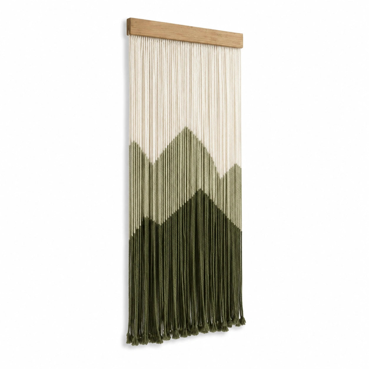Tapiz de pared 40 x 100 cm de cordón textil y madera verde estilo montañas