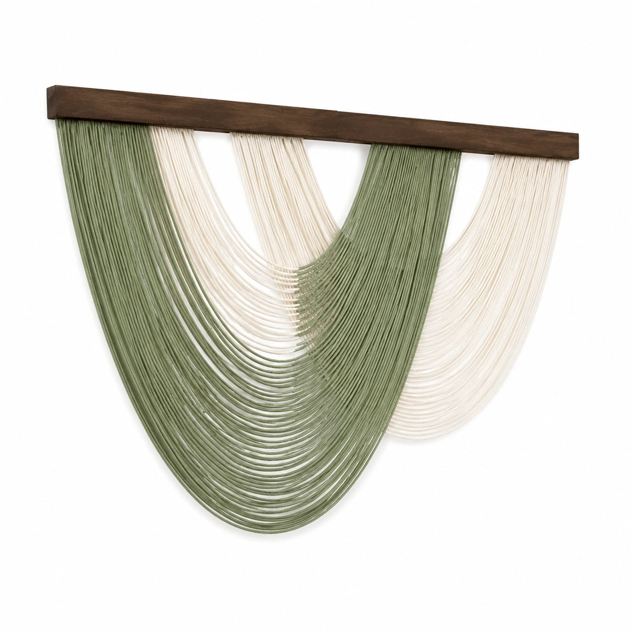 Tapiz de pared 150 x 120 cm de algodón verde crema con barra de madera estilo bohemio