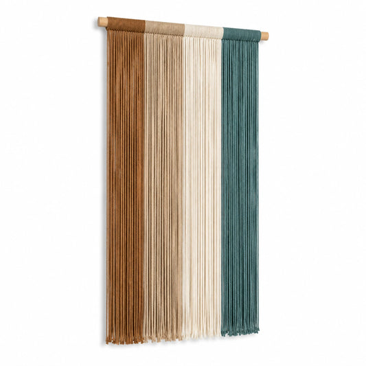 Tapiz de pared 60 x 100 cm de cordón textil multicolor con barra de madera estilo bohemio