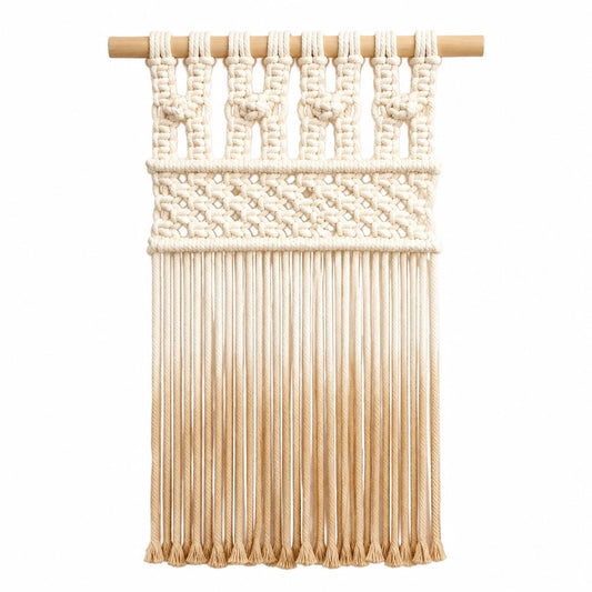 Tapiz de pared de macramé 50 x 90 cm de algodón beige con barra de madera estilo bohemio