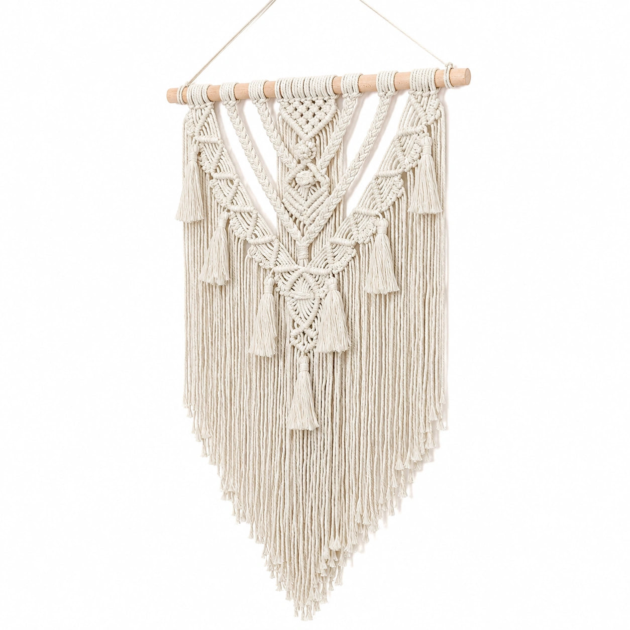 Tapiz de pared macramé 50 x 90 cm de algodón beige estilo bohemio