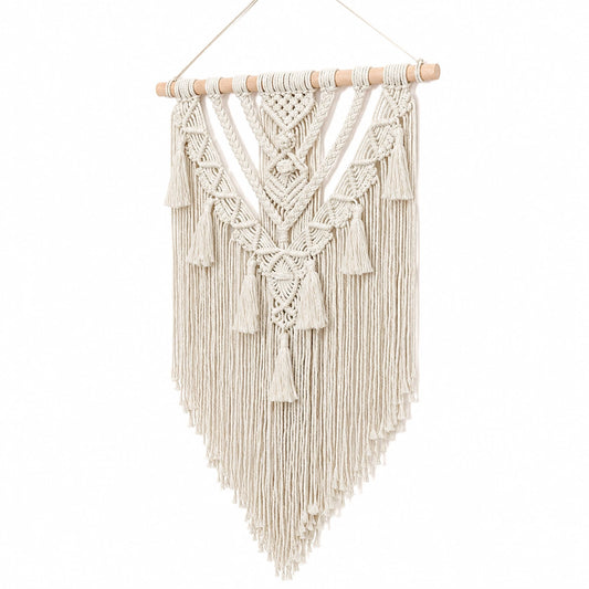 Tapiz de pared macramé 50 x 90 cm de algodón beige estilo bohemio