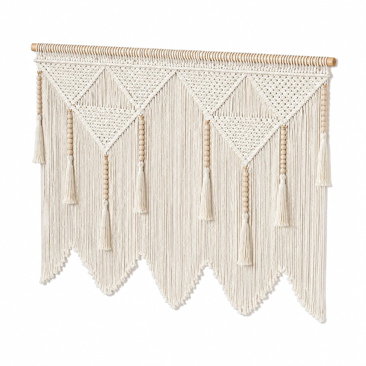 Tapiz de pared 100 x 90 cm de algodón beige con flecos estilo bohemio