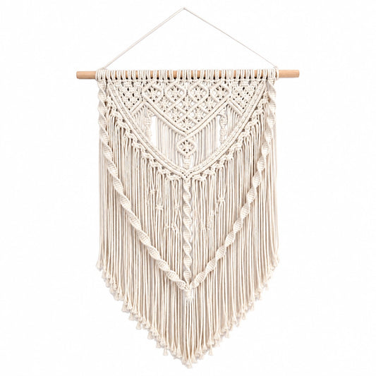 Tapiz de pared 50 x 100 cm de algodón beige con flecos estilo bohemio